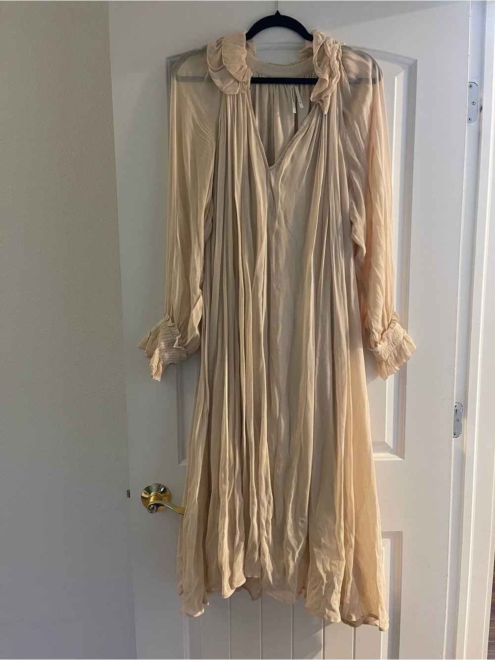 Anthropologie Soft Beige Ruffled V-Neck Dress